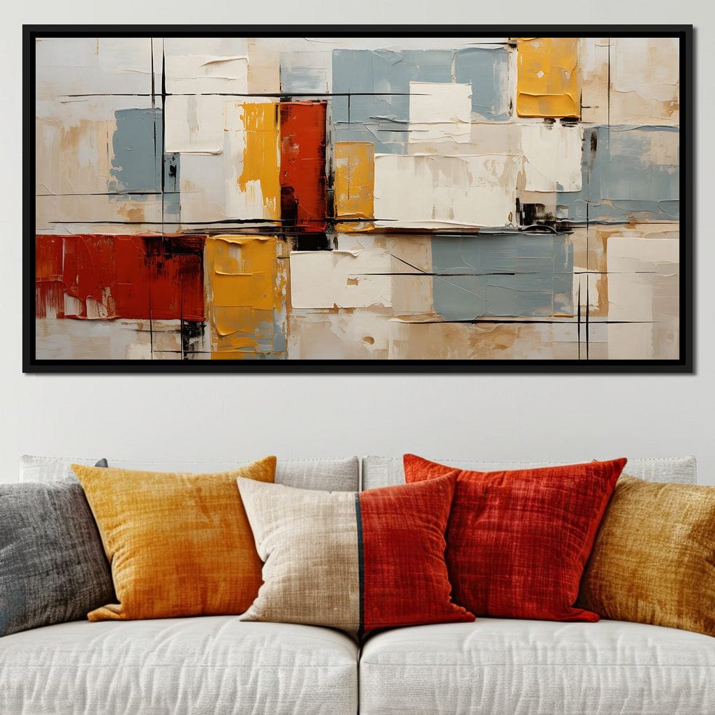 Abstract Ochre Geometry Fields Canvas Wall Art