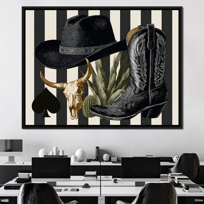 Cowboy Boot Hat Skull Cactus Canvas Wall Art