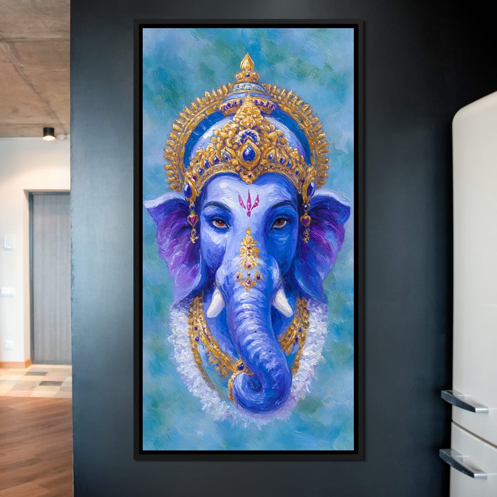 Royal Blue Ganesha Divine Blessing Canvas Wall Art