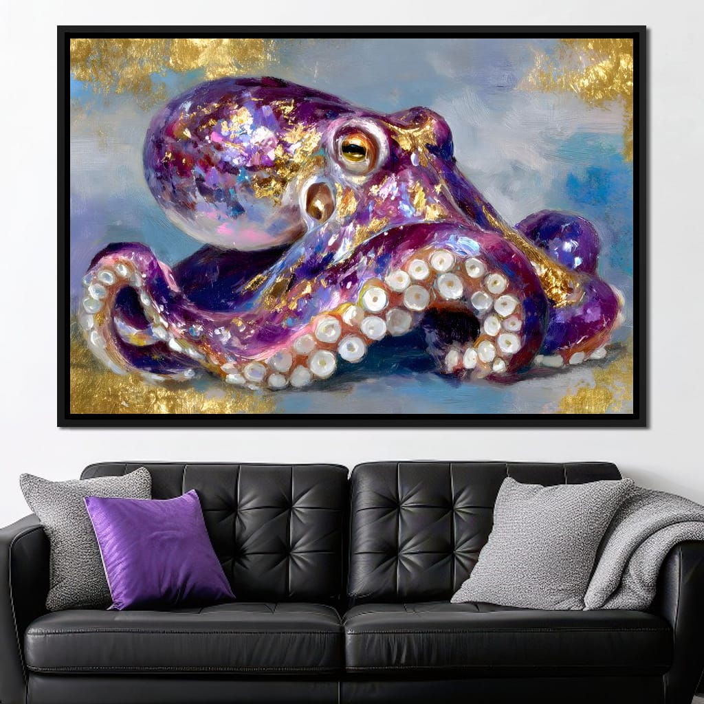 Gilded Violet Octopus Dream Canvas Wall Art