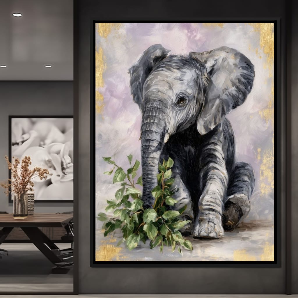 Gentle Elephant Calf Portrait Canvas Wall Art