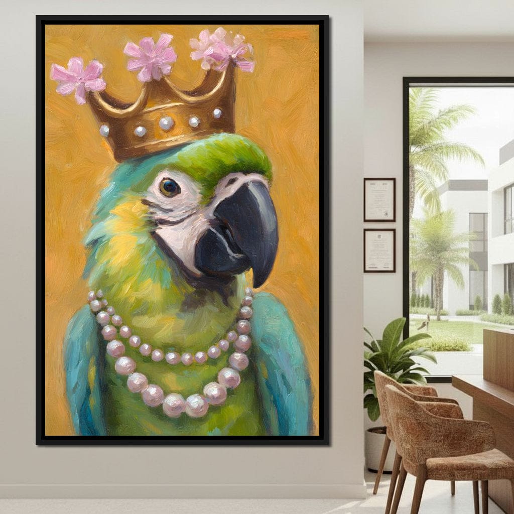 Regal Parrot Pearl Crowned Canvas Wall Art