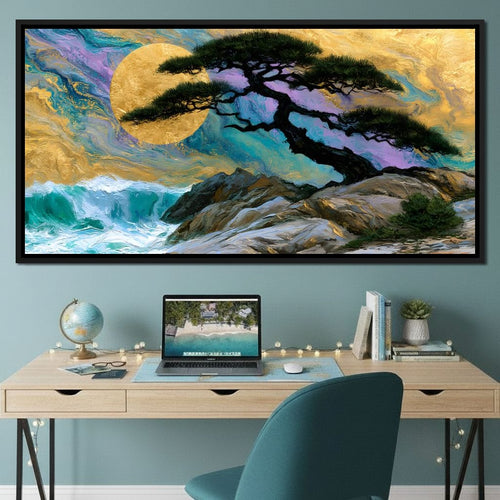 Gilded Solstice Above The Rushing Tide Canvas Wall Art