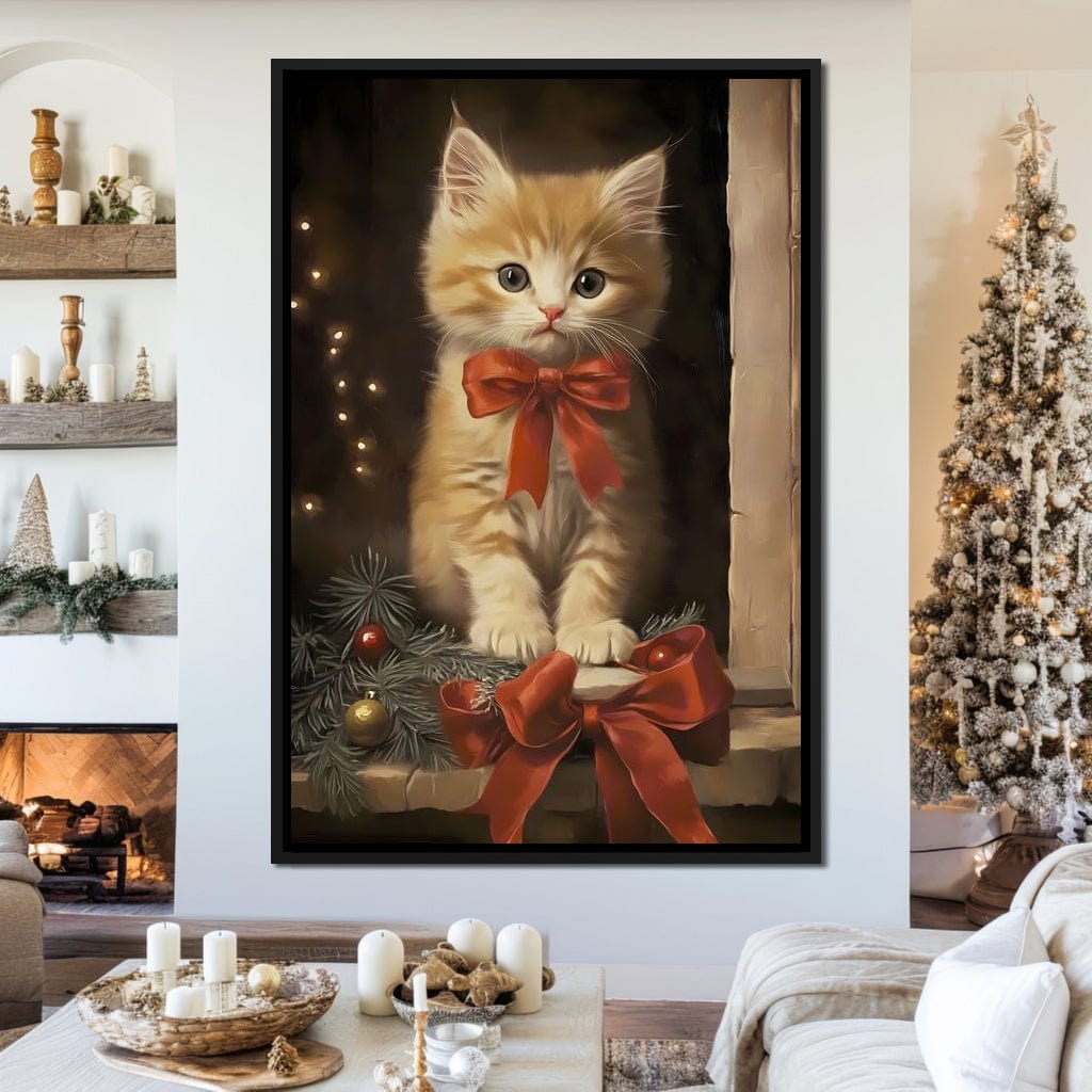 Yuletide Kitten by the Window Canvas Wall Art
