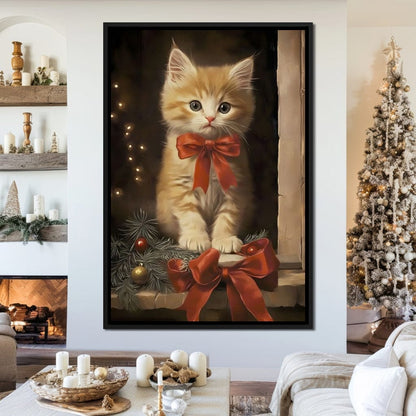 Yuletide Kitten by the Window Canvas Wall Art