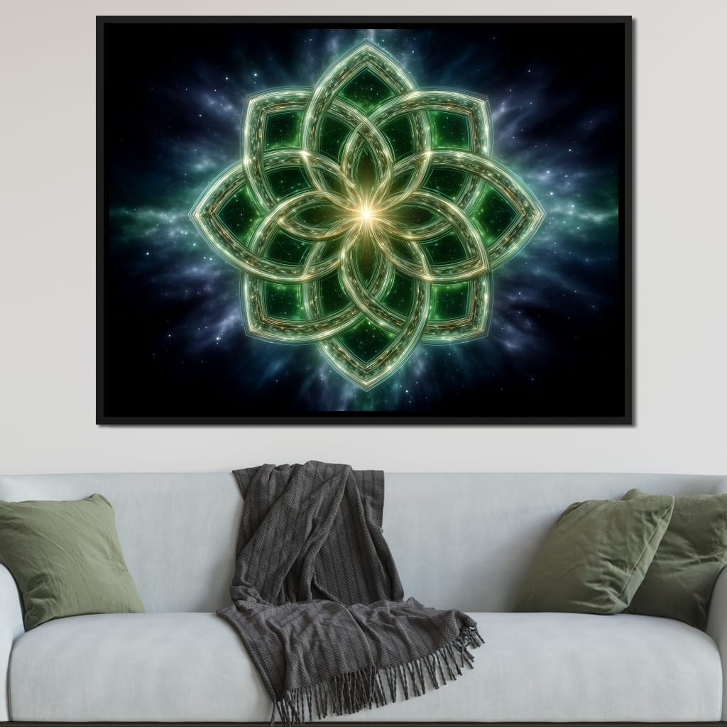 Celestial Green Knot Mandala Canvas Wall Art