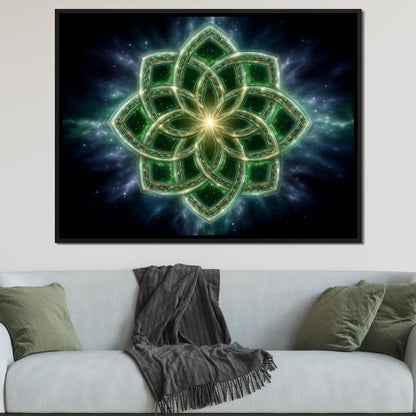Celestial Green Knot Mandala Canvas Wall Art