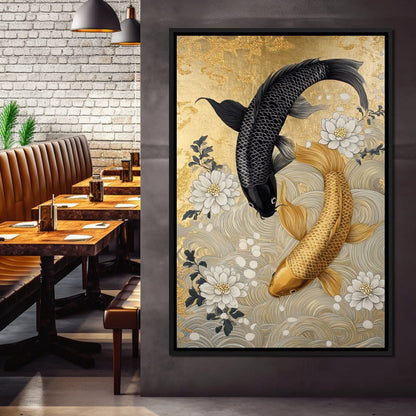 Koi Harmony with White Blossoms Canvas Wall Art