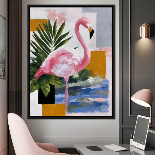 Pink Flamingo Tropical Blocks Canvas Wall Art