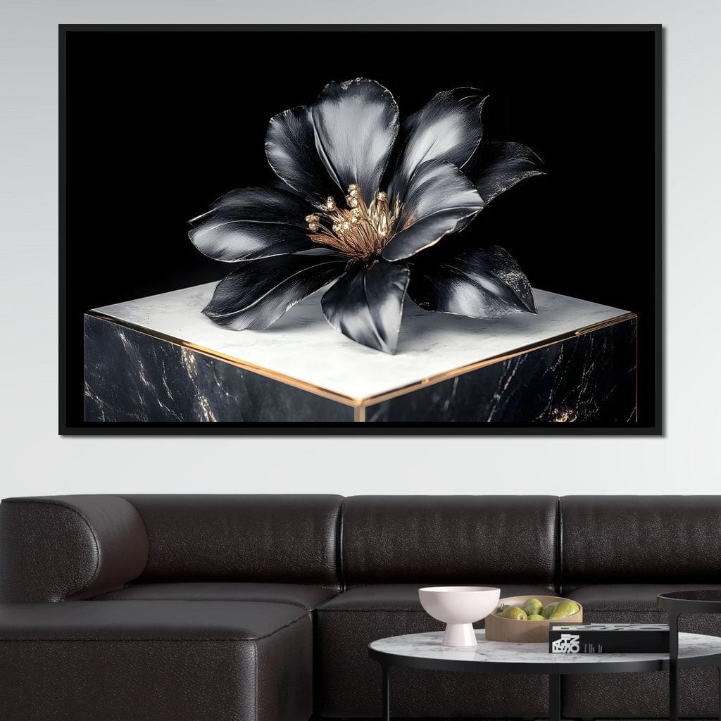 Noir Petal Elegance Burst Canvas Wall Art