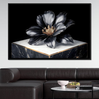 Noir Petal Elegance Burst Canvas Wall Art