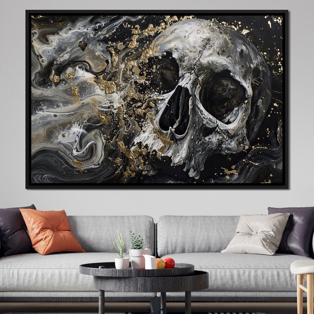 Golden Skull in Galaxy Storm Canvas Wall Art
