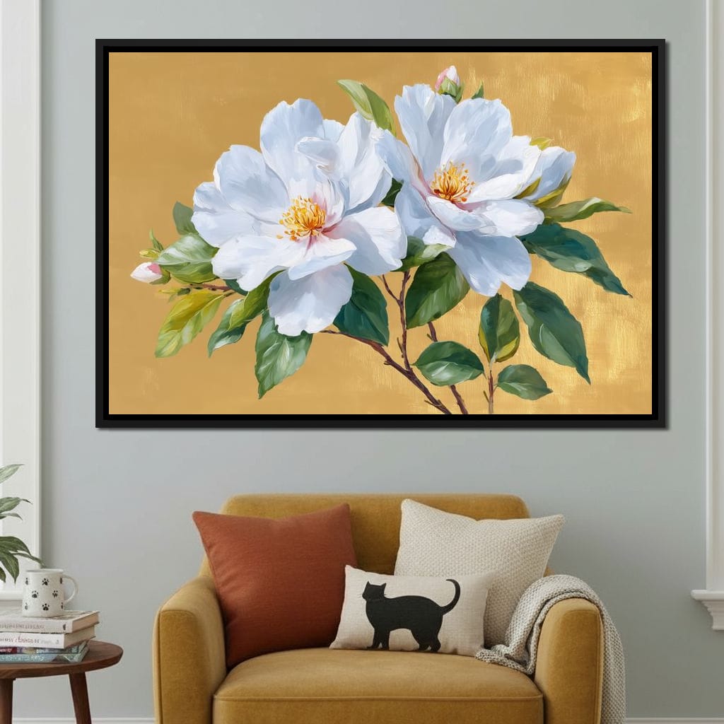 Golden Gardenia Duet Blooming Canvas Wall Art