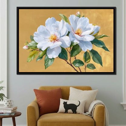 Golden Gardenia Duet Blooming Canvas Wall Art