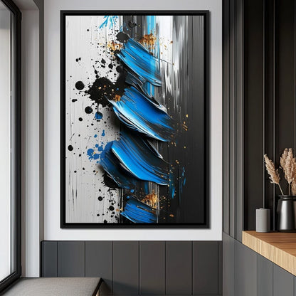 Sapphire Strokes Gold Specks Canvas Wall Art