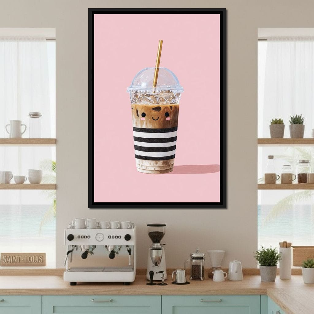 Happy Iced Latte Pop Minimalism Canvas Wall Art