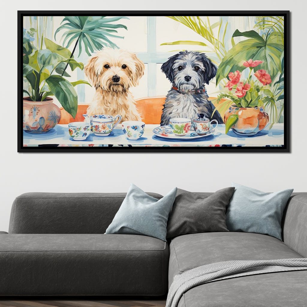 Teatime Tails and Blossoms Canvas Wall Art