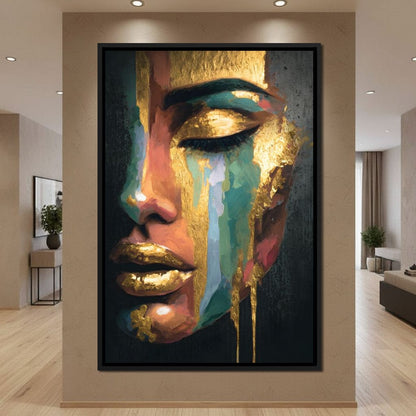 Golden Radiant Abstract Face B Canvas Wall Art