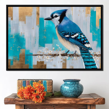 Blue Jay on Golden Birch Canvas Wall Art