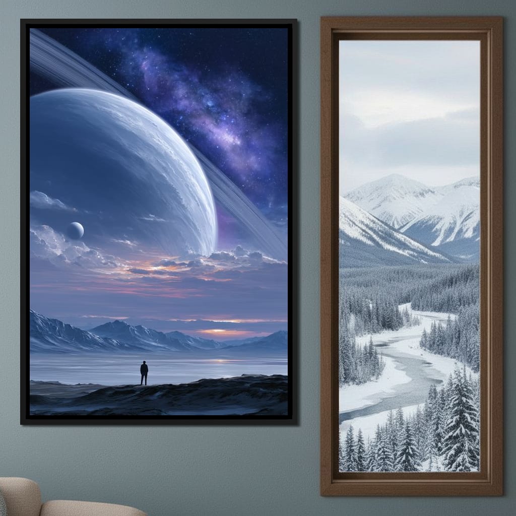Rings of Saturn Night Sky Canvas Wall Art
