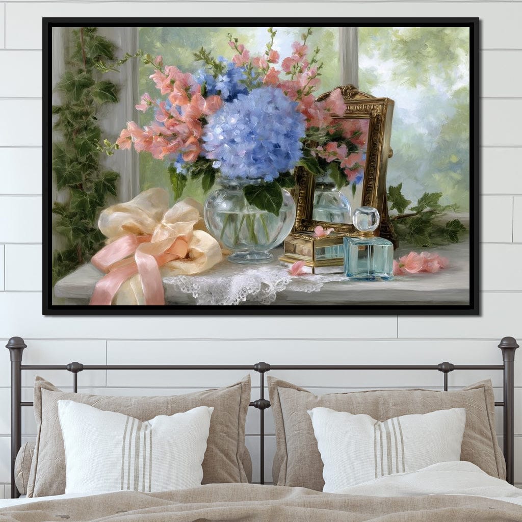 Sunlit Hydrangea Still Life Canvas Wall Art
