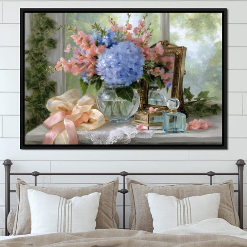 Sunlit Hydrangea Still Life Canvas Wall Art