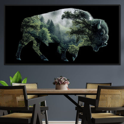 Bison Forest Spirit Silhouette Canvas Wall Art