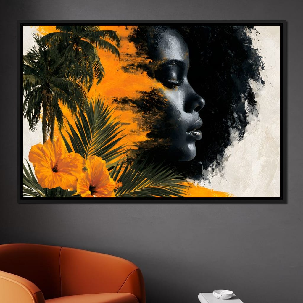Golden Palms Dark Silhouette Canvas Wall Art