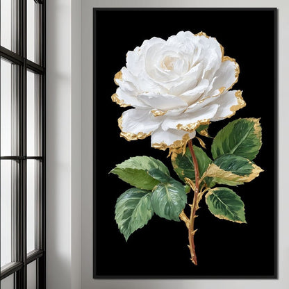 Gilded White Rose Portrait Canvas Wall Art
