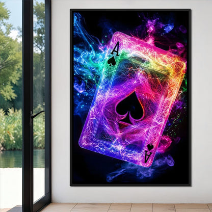 Ace of Spades Neon Burst Canvas Wall Art