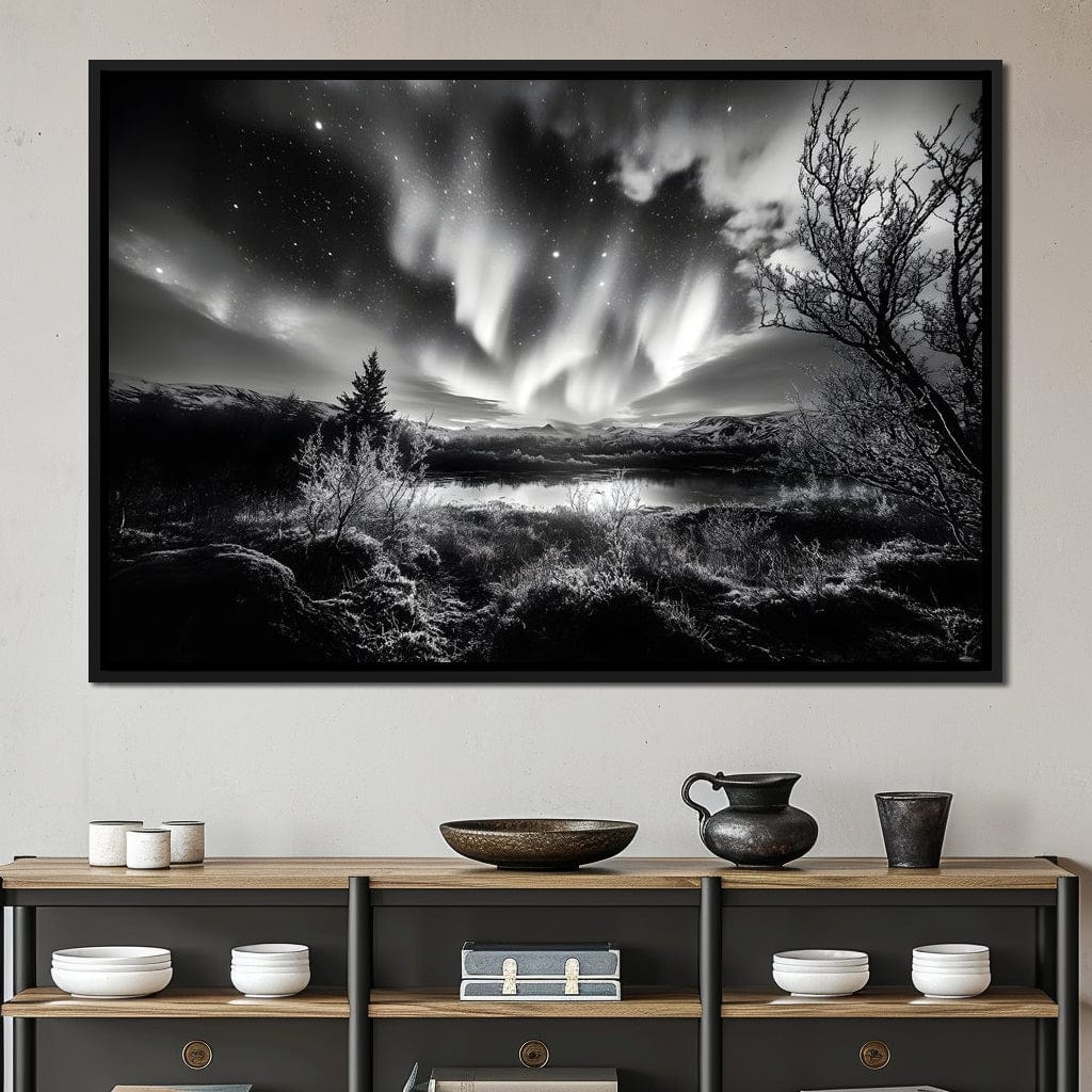 Monochrome Celestial Night's Embrace Canvas Wall Art