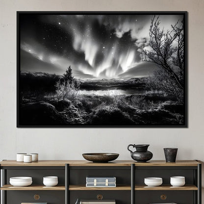 Monochrome Celestial Night's Embrace Canvas Wall Art