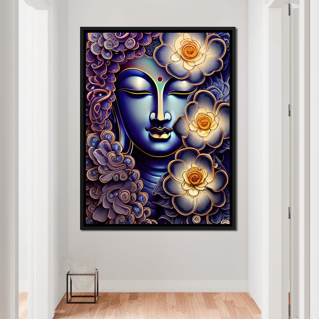 Buddha & Flowers Purple Canvas Wall Art