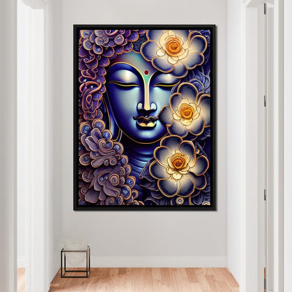 Buddha & Flowers Purple Canvas Wall Art