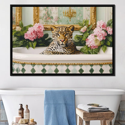 Leopard Luxe Floral Bathing Canvas Wall Art