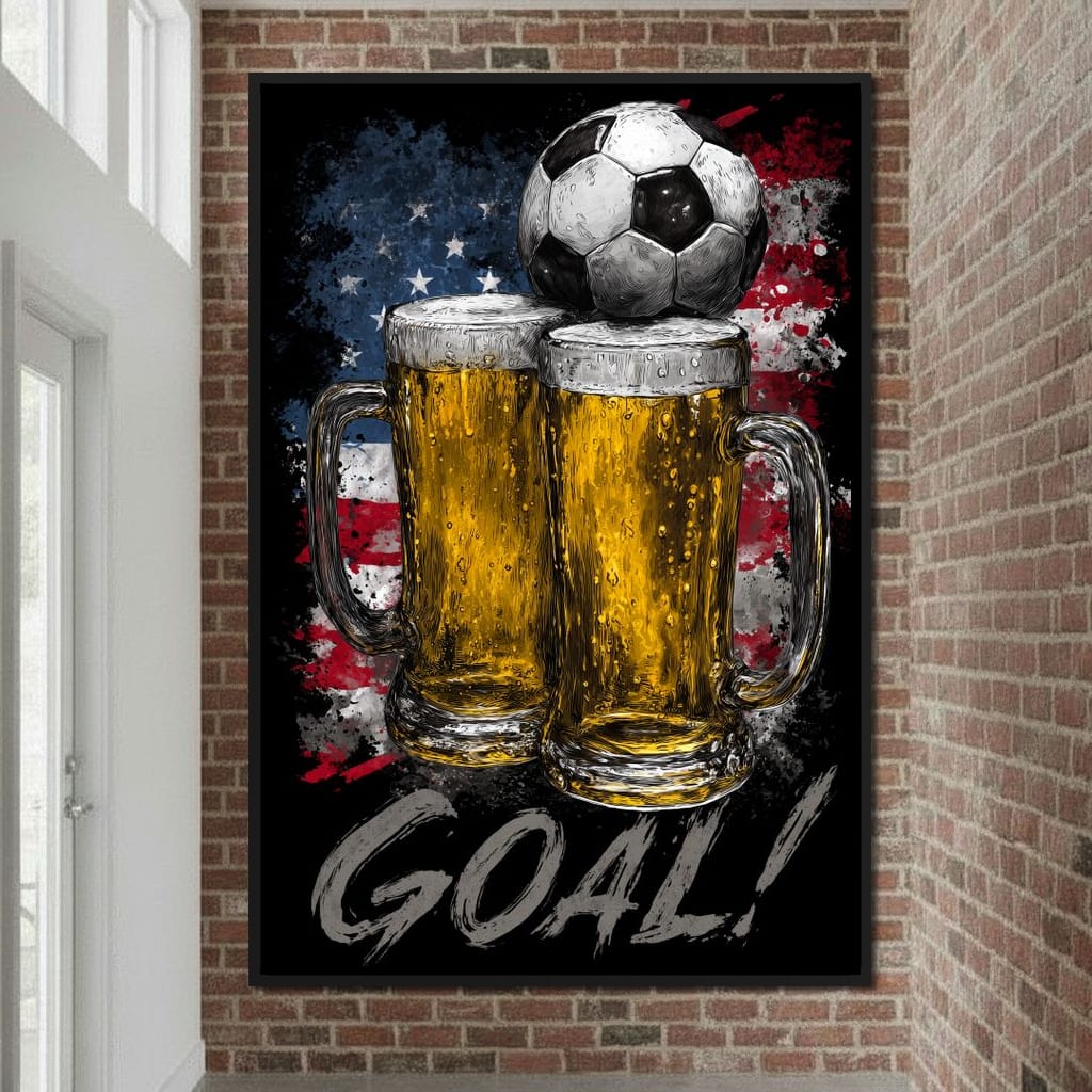 USA Soccer Beer Mugs Goal Canvas Wall Art