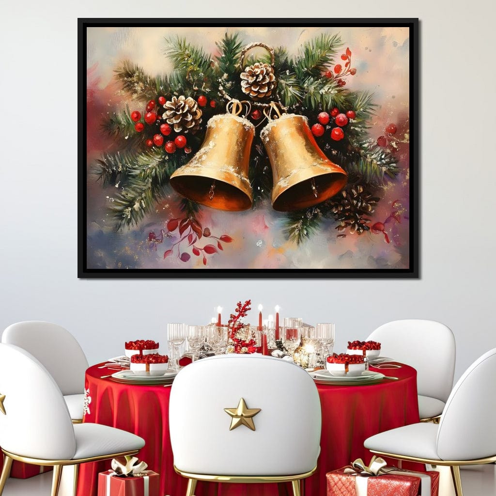 Golden Christmas Bells Garland Canvas Wall Art