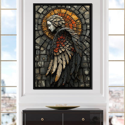 Ethereal Angel Guardian Mosaic Canvas Wall Art