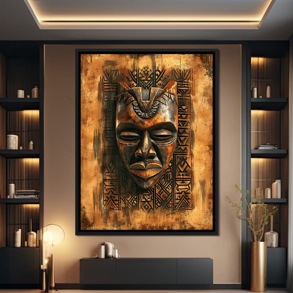 Ancient Tribal Mask Design Canvas Wall Art