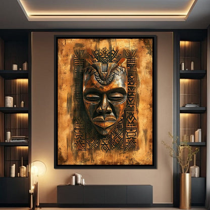 Ancient Tribal Mask Design Canvas Wall Art