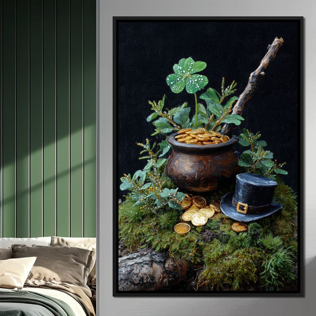 Lucky Clover Gold Pot Canvas Wall Art