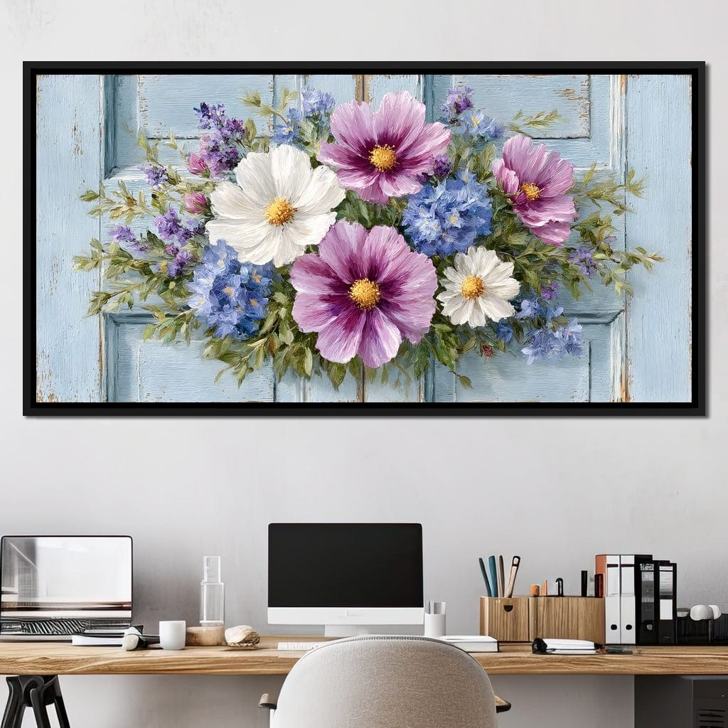 Rustic Pastel Cottage Flowers Canvas Wall Art