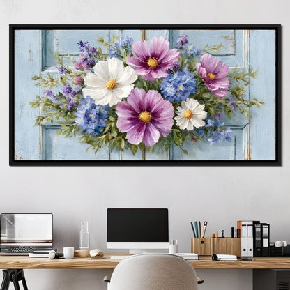 Rustic Pastel Cottage Flowers Canvas Wall Art