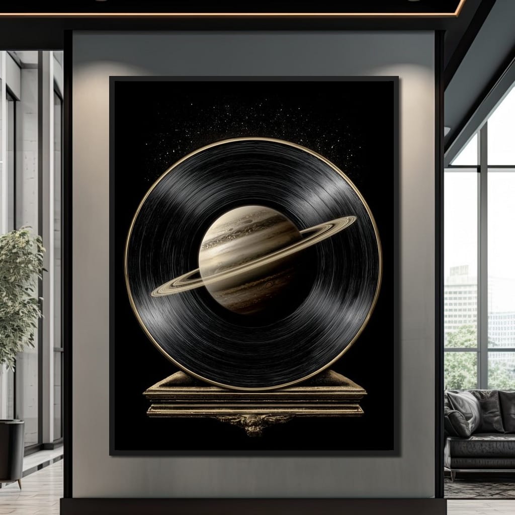 Saturn Vinyl Orbit Night Sky Canvas Wall Art