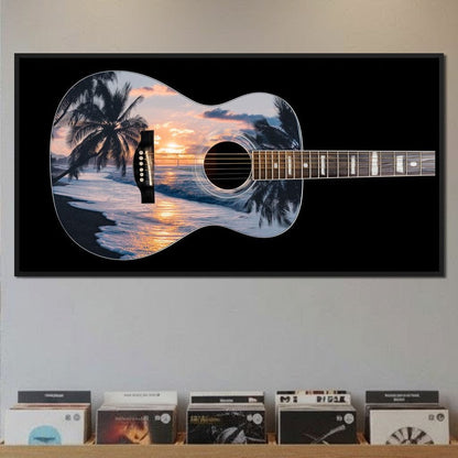 Tropical Sunset Guitar Dream Canvas Wall Art
