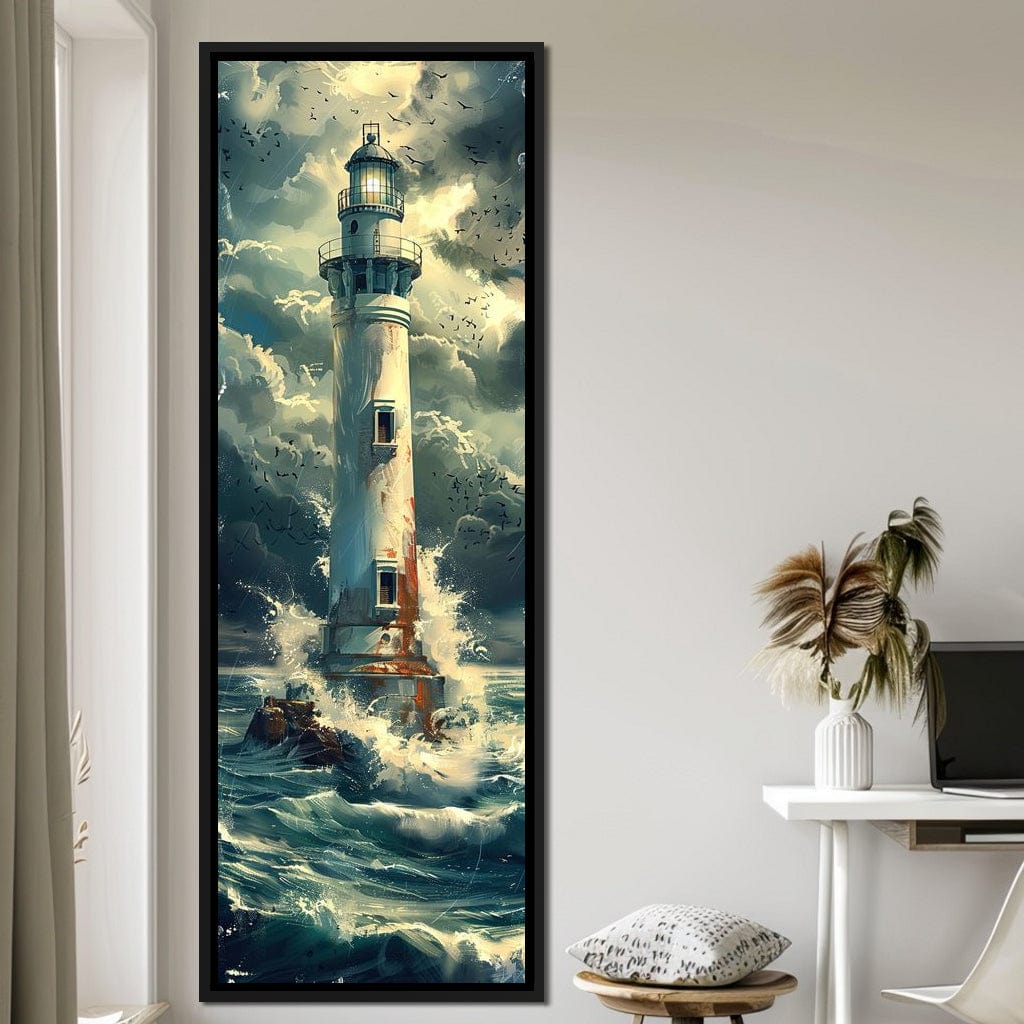 Beacon Amidst Stormy Shores Canvas Wall Art