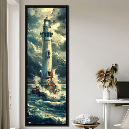 Beacon Amidst Stormy Shores Canvas Wall Art