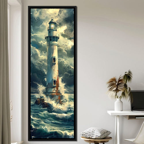 Beacon Amidst Stormy Shores Canvas Wall Art