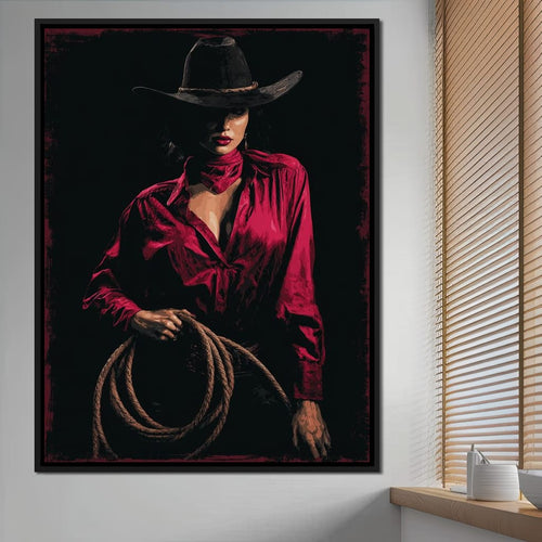 Midnight Cowgirl Red Blouse Canvas Wall Art