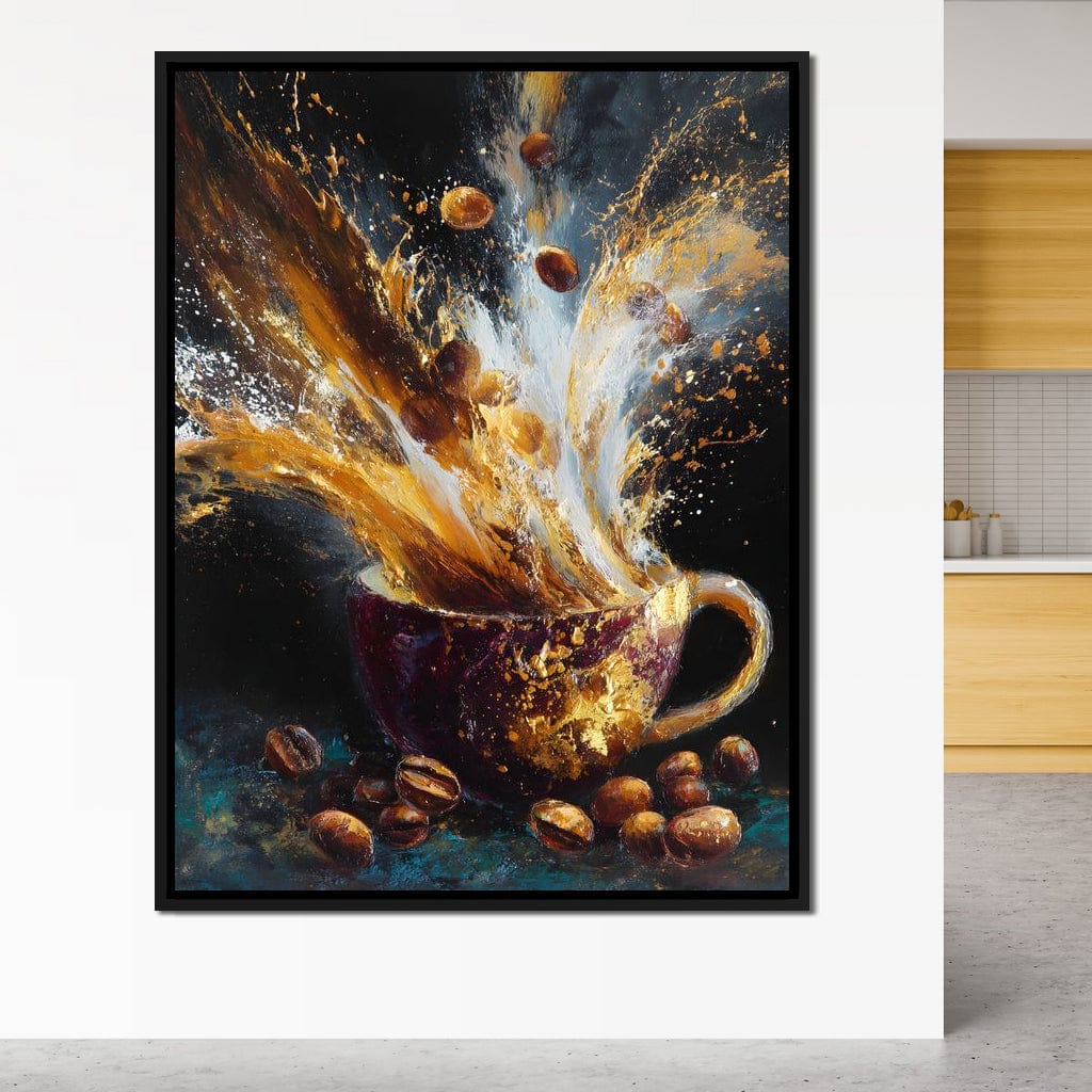 Golden Espresso Burst Cup Canvas Wall Art